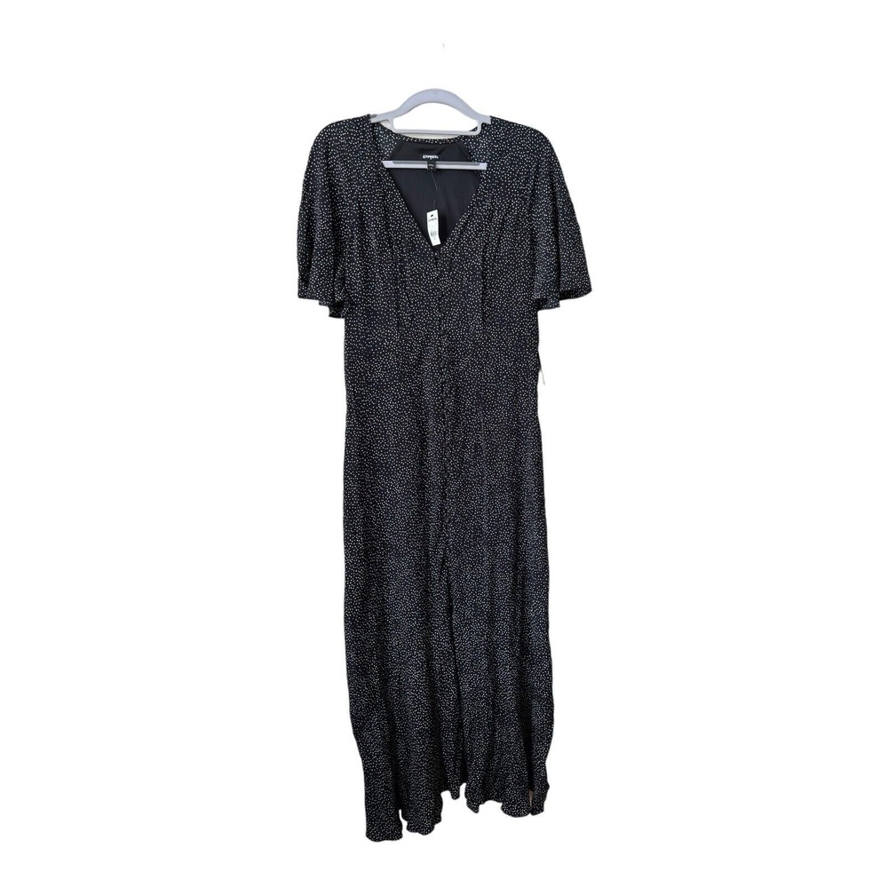 Express Dress Womens Medium Black Polka Dot‎ Short Sleeve Dainty Fairy